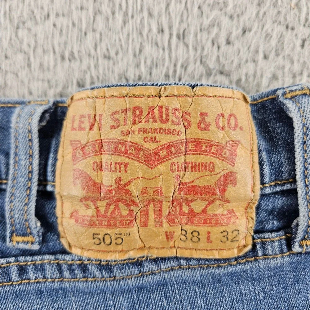 Levis 505 Jeans‎ Mens 38x32 Blue Regular Fit Straight Leg Cotton Denim